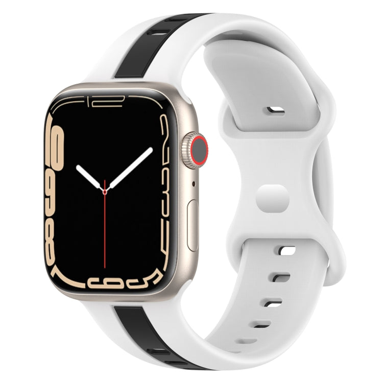 Nail Buckle Two-color Watch Band For Apple Watch Ultra 49mm / Series 8&7 45mm / SE 2&6&SE&5&4 44mm / 3&2&1 42mm(White Black) - Smart Wear by PMC TechLife | Online Shopping South Africa | PMC TechLife