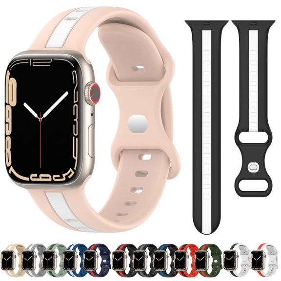 Nail Buckle Two-color Watch Band For Apple Watch Ultra 49mm / Series 8&7 45mm / SE 2&6&SE&5&4 44mm / 3&2&1 42mm(White Black)