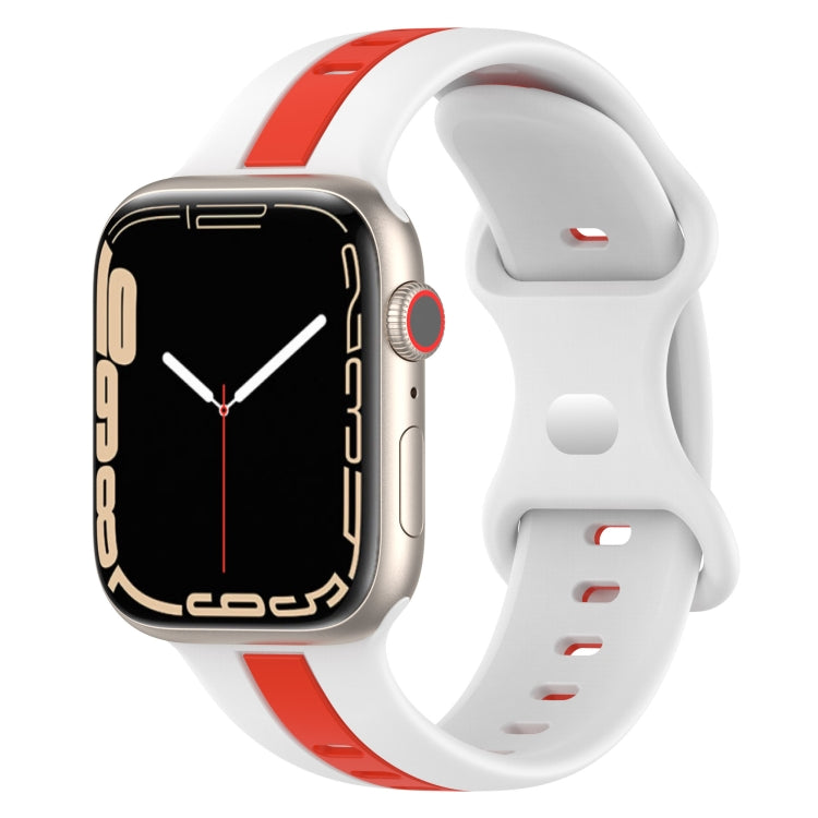 Nail Buckle Two-color Watch Band For Apple Watch Series 8&7 41mm / SE 2&6&SE&5&4 40mm / 3&2&1 38mm(White Red) -  by PMC TechLife | Online Shopping South Africa | PMC TechLife