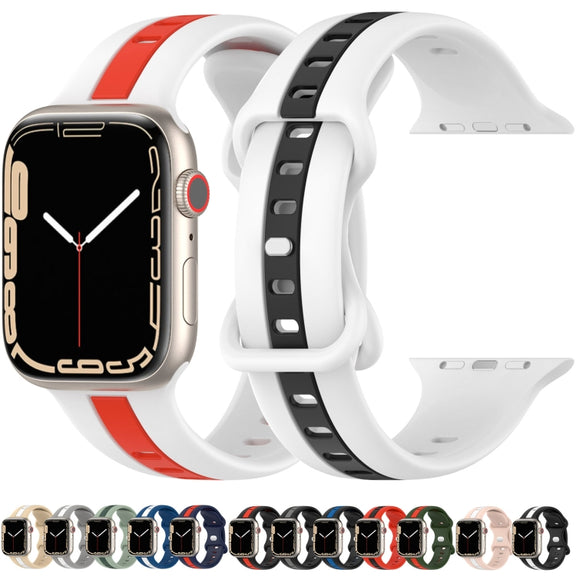 Nail Buckle Two-color Watch Band For Apple Watch Series 8&7 41mm / SE 2&6&SE&5&4 40mm / 3&2&1 38mm(Black Grey)