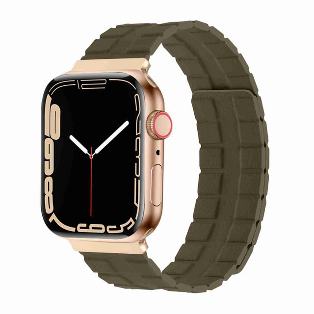 Square Two-section Leather Magnetic Watch Band For Apple Watch Ultra 49mm / Series 8&7 45mm / SE 2&6&SE&5&4 44mm / 3&2&1 42mm(Brown)
