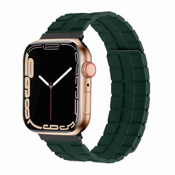 Square Two-section Leather Magnetic Watch Band For Apple Watch Ultra 49mm / Series 8&7 45mm / SE 2&6&SE&5&4 44mm / 3&2&1 42mm(Fir Green)