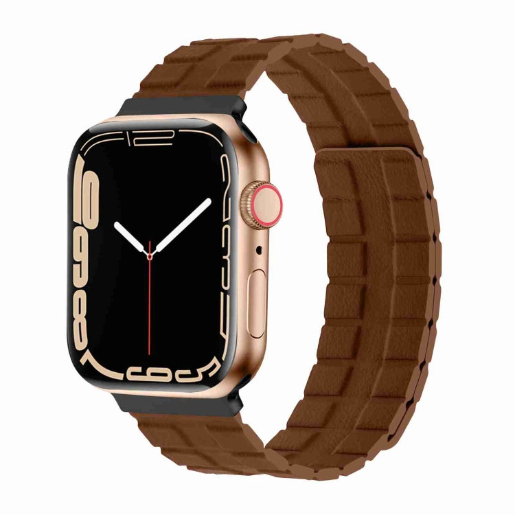 Square Two-section Leather Magnetic Watch Band For Apple Watch Ultra 49mm / Series 8&7 45mm / SE 2&6&SE&5&4 44mm / 3&2&1 42mm(Saddle Brown) -  by PMC TechLife | Online Shopping South Africa | PMC TechLife