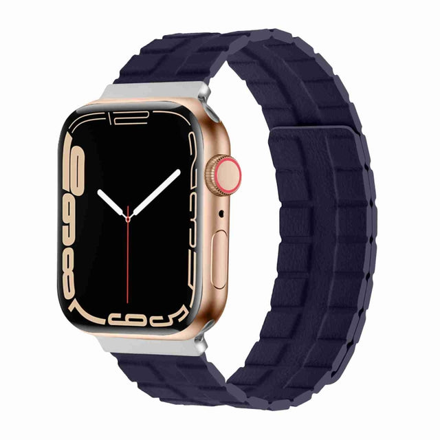 Square Two-section Leather Magnetic Watch Band For Apple Watch Ultra 49mm / Series 8&7 45mm / SE 2&6&SE&5&4 44mm / 3&2&1 42mm(Indigo Blue)