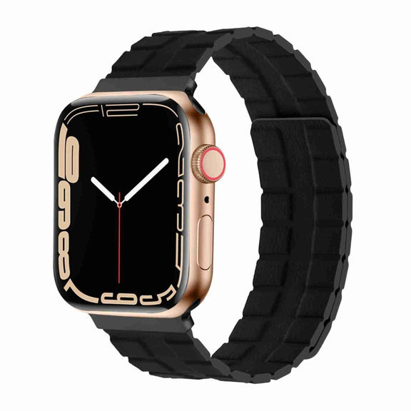 Square Two-section Leather Magnetic Watch Band For Apple Watch Ultra 49mm / Series 8&7 45mm / SE 2&6&SE&5&4 44mm / 3&2&1 42mm(Black)