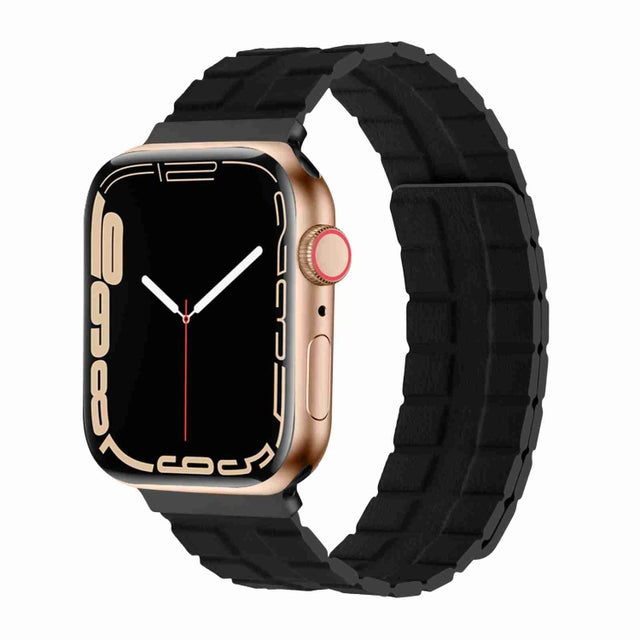 Square Two-section Leather Magnetic Watch Band For Apple Watch Ultra 49mm / Series 8&7 45mm / SE 2&6&SE&5&4 44mm / 3&2&1 42mm(Black)