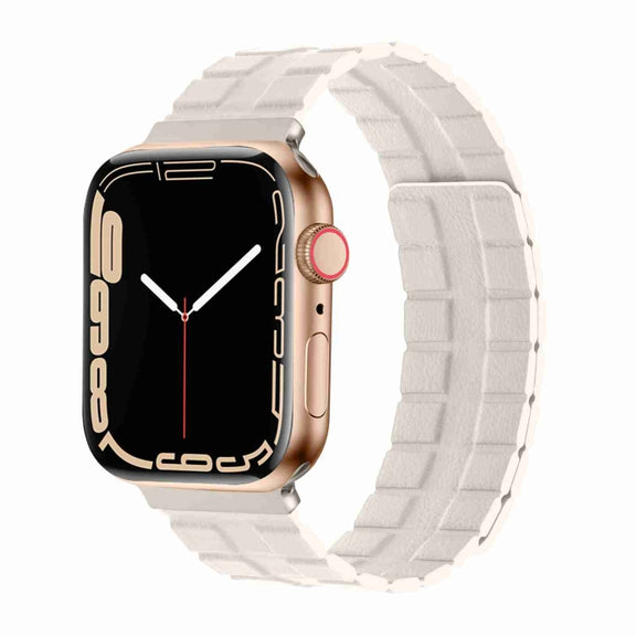 Square Two-section Leather Magnetic Watch Band For Apple Watch Ultra 49mm / Series 8&7 45mm / SE 2&6&SE&5&4 44mm / 3&2&1 42mm(Starlight)