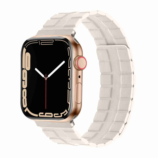 Square Two-section Leather Magnetic Watch Band For Apple Watch Ultra 49mm / Series 8&7 45mm / SE 2&6&SE&5&4 44mm / 3&2&1 42mm(Starlight)