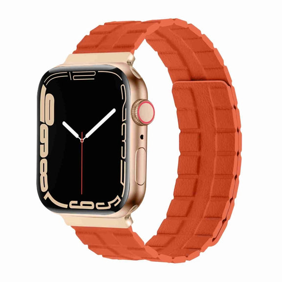 Square Two-section Leather Magnetic Watch Band For Apple Watch Ultra 49mm / Series 8&7 45mm / SE 2&6&SE&5&4 44mm / 3&2&1 42mm(Orange)