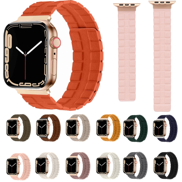 Square Two-section Leather Magnetic Watch Band For Apple Watch Ultra 49mm / Series 8&7 45mm / SE 2&6&SE&5&4 44mm / 3&2&1 42mm(Poppy) -  by PMC TechLife | Online Shopping South Africa | PMC TechLife