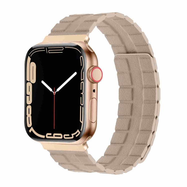 Square Two-section Leather Magnetic Watch Band For Apple Watch Series 8&7 41mm / SE 2&6&SE&5&4 40mm / 3&2&1 38mm(Khaki) -  by PMC TechLife | Online Shopping South Africa | PMC TechLife