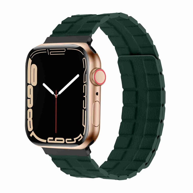 Square Two-section Leather Magnetic Watch Band For Apple Watch Series 8&7 41mm / SE 2&6&SE&5&4 40mm / 3&2&1 38mm(Fir Green)