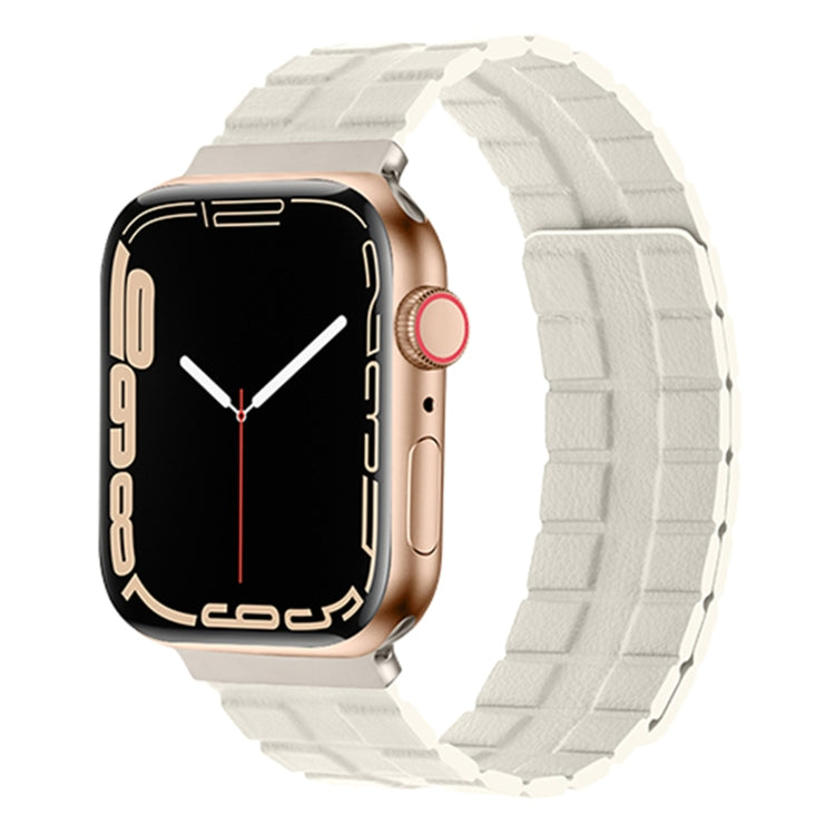 Square Two-section Leather Magnetic Watch Band For Apple Watch Series 8&7 41mm / SE 2&6&SE&5&4 40mm / 3&2&1 38mm(Beige) - Smart Wear by PMC TechLife | Online Shopping South Africa | PMC TechLife