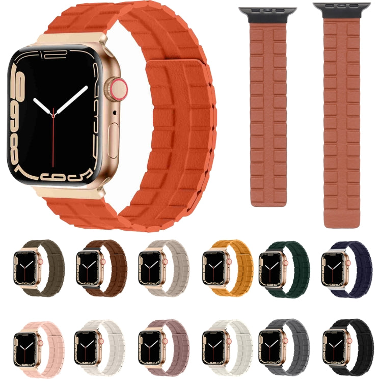 Square Two-section Leather Magnetic Watch Band For Apple Watch Series 8&7 41mm / SE 2&6&SE&5&4 40mm / 3&2&1 38mm(Beige) - Smart Wear by PMC TechLife | Online Shopping South Africa | PMC TechLife