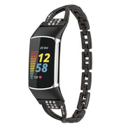 For Fitbit Charge 2 Diamond Metal Watch Band(Black)