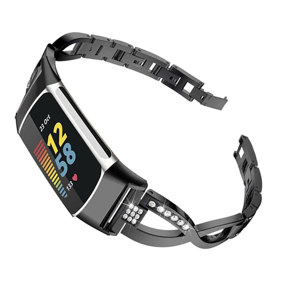 For Fitbit Charge 2 Diamond Metal Watch Band(Black)