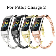 For Fitbit Charge 2 Diamond Metal Watch Band(Black)