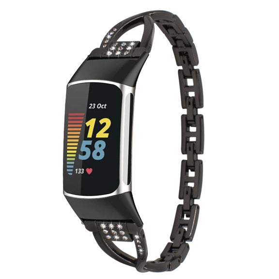 For Fitbit Charge 5 Diamond Metal Watch Band(Black)