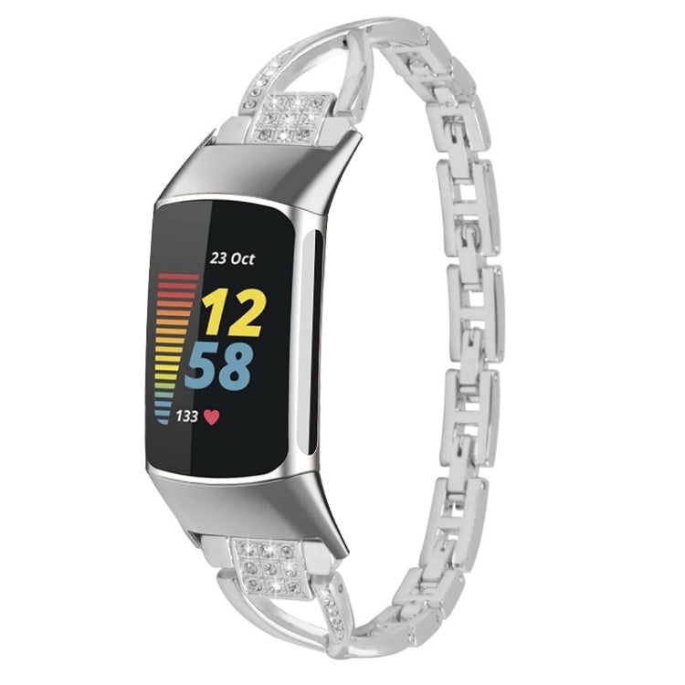 For Fitbit Charge 5 Diamond Metal Watch Band(Silver) - Smart Wear by PMC TechLife | Online Shopping South Africa | PMC TechLife