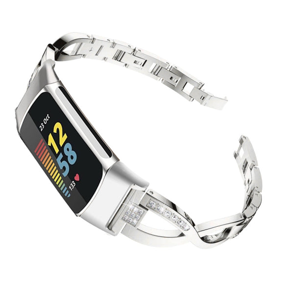 For Fitbit Charge 5 Diamond Metal Watch Band(Silver)