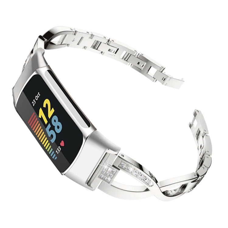 For Fitbit Charge 5 Diamond Metal Watch Band(Silver)