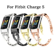 For Fitbit Charge 5 Diamond Metal Watch Band(Gold)