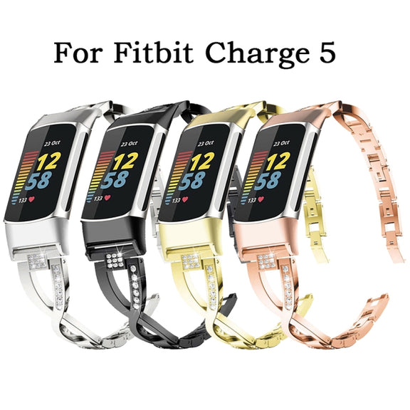 For Fitbit Charge 5 Diamond Metal Watch Band(Silver)