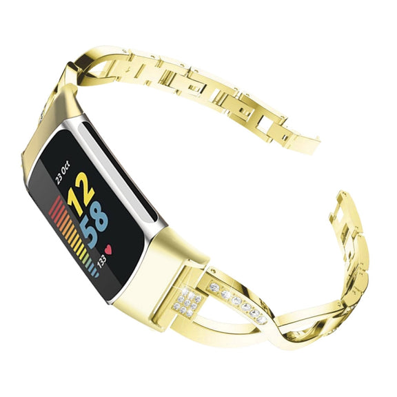 For Fitbit Charge 3 / 4 Diamond Metal Watch Band(Gold)