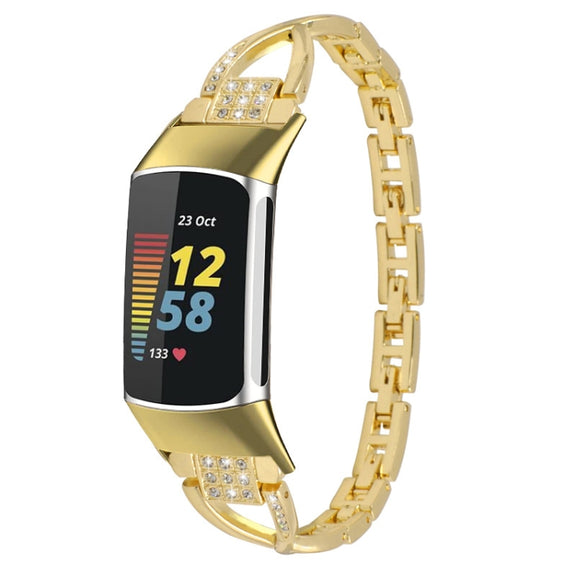 For Fitbit Charge 3 / 4 Diamond Metal Watch Band(Gold)