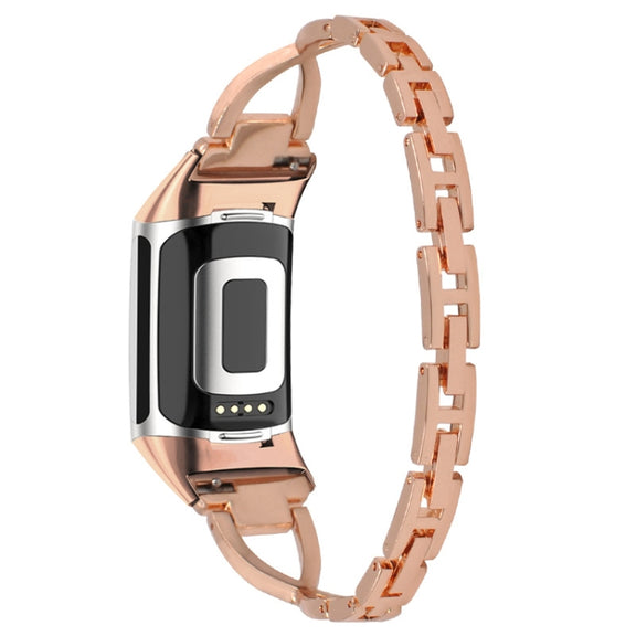 For Fitbit Charge 3 / 4 Diamond Metal Watch Band(Rose Gold)