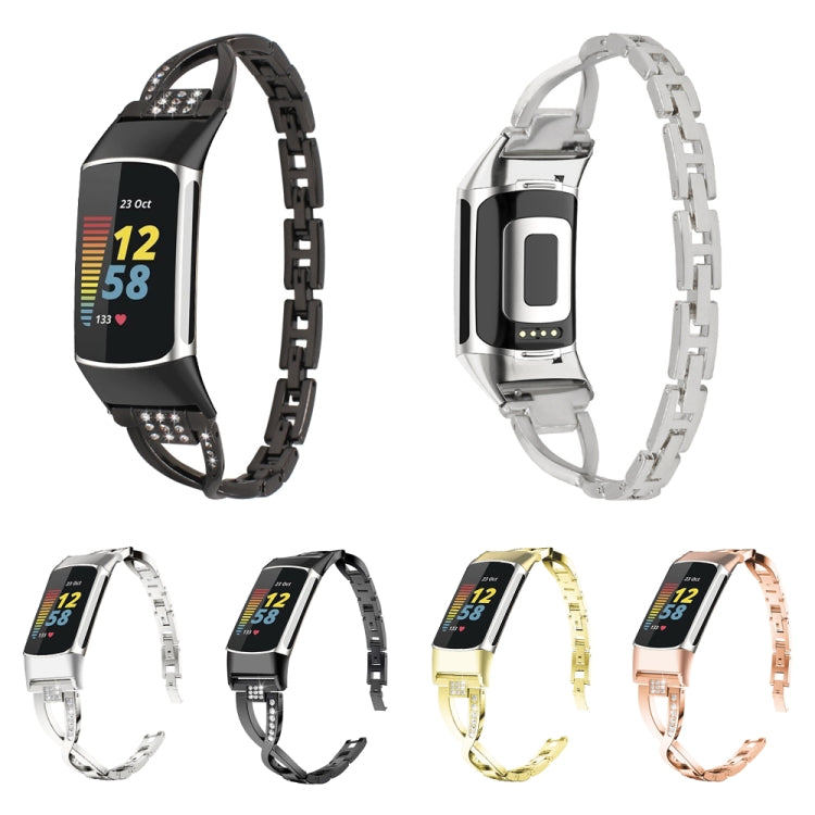 For Fitbit Charge 3 / 4 Diamond Metal Watch Band(Black)