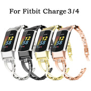 For Fitbit Charge 3 / 4 Diamond Metal Watch Band(Black)
