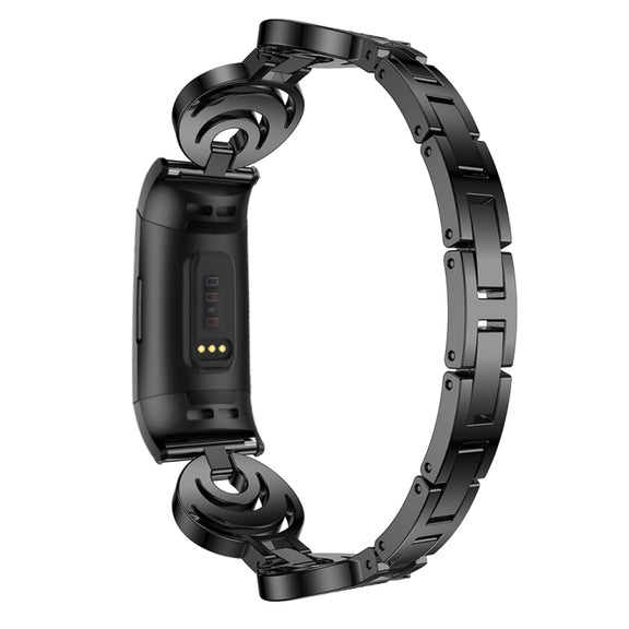 For Fitbit Charge 2 Sun Moon Star Diamond Metal Watch Band(Black)