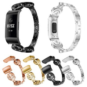 For Fitbit Charge 2 Sun Moon Star Diamond Metal Watch Band(Black)