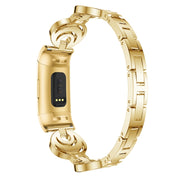 For Fitbit Charge 5 Sun Moon Star Diamond Metal Watch Band(Gold)