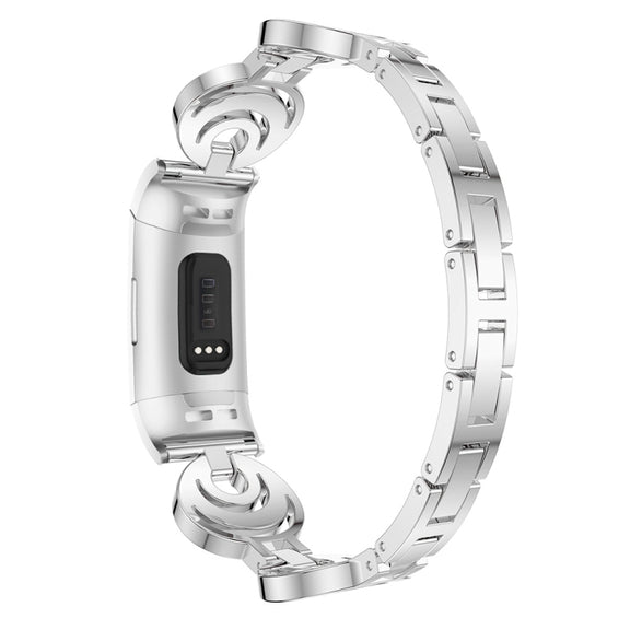 For Fitbit Charge 5 Sun Moon Star Diamond Metal Watch Band(Silver)