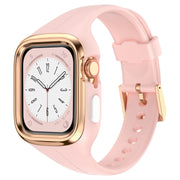 Stainless Steel Frame Silicone Watch Band For Apple Watch Series 8&7 41mm / SE 2&6&SE&5&4 40mm / 3&2&1 38mm(Pink)