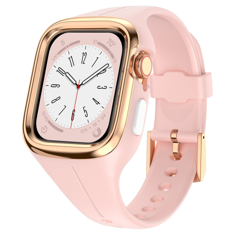 Stainless Steel Frame Silicone Watch Band For Apple Watch Series 8&7 41mm / SE 2&6&SE&5&4 40mm / 3&2&1 38mm(Pink)