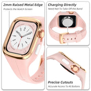 Stainless Steel Frame Silicone Watch Band For Apple Watch Series 8&7 41mm / SE 2&6&SE&5&4 40mm / 3&2&1 38mm(Pink)