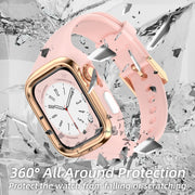 Stainless Steel Frame Silicone Watch Band For Apple Watch Series 8&7 41mm / SE 2&6&SE&5&4 40mm / 3&2&1 38mm(Pink)