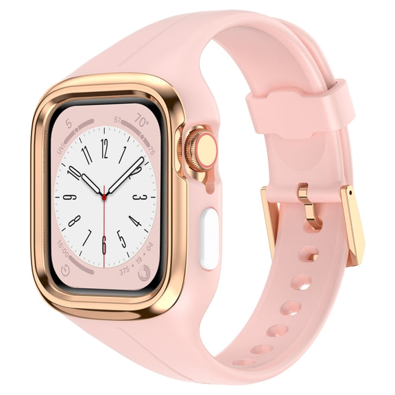 Stainless Steel Frame Silicone Watch Band For Apple Watch Series 8&7 41mm / SE 2&6&SE&5&4 40mm / 3&2&1 38mm(Pink)