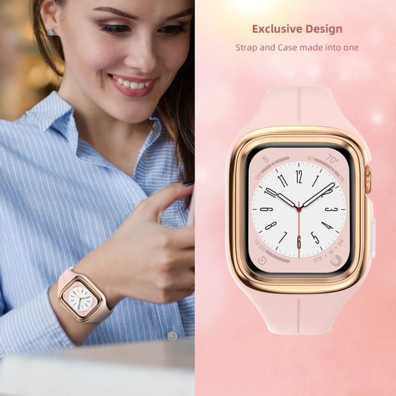 Stainless Steel Frame Silicone Watch Band For Apple Watch Series 8&7 41mm / SE 2&6&SE&5&4 40mm / 3&2&1 38mm(Pink)