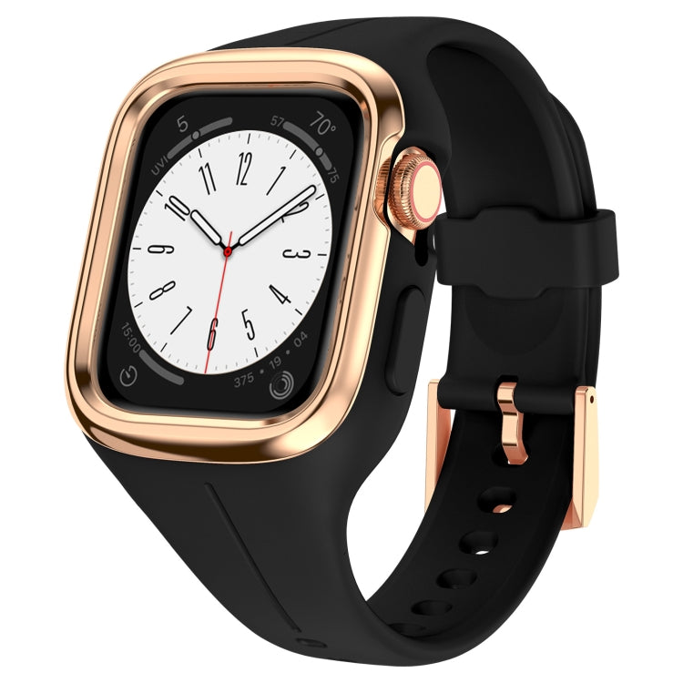 Stainless Steel Frame Silicone Watch Band For Apple Watch Series 8&7 41mm / SE 2&6&SE&5&4 40mm / 3&2&1 38mm(Black) -  by PMC TechLife | Online Shopping South Africa | PMC TechLife