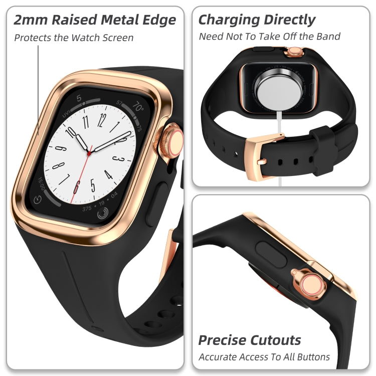 Stainless Steel Frame Silicone Watch Band For Apple Watch Series 8&7 41mm / SE 2&6&SE&5&4 40mm / 3&2&1 38mm(Black) -  by PMC TechLife | Online Shopping South Africa | PMC TechLife