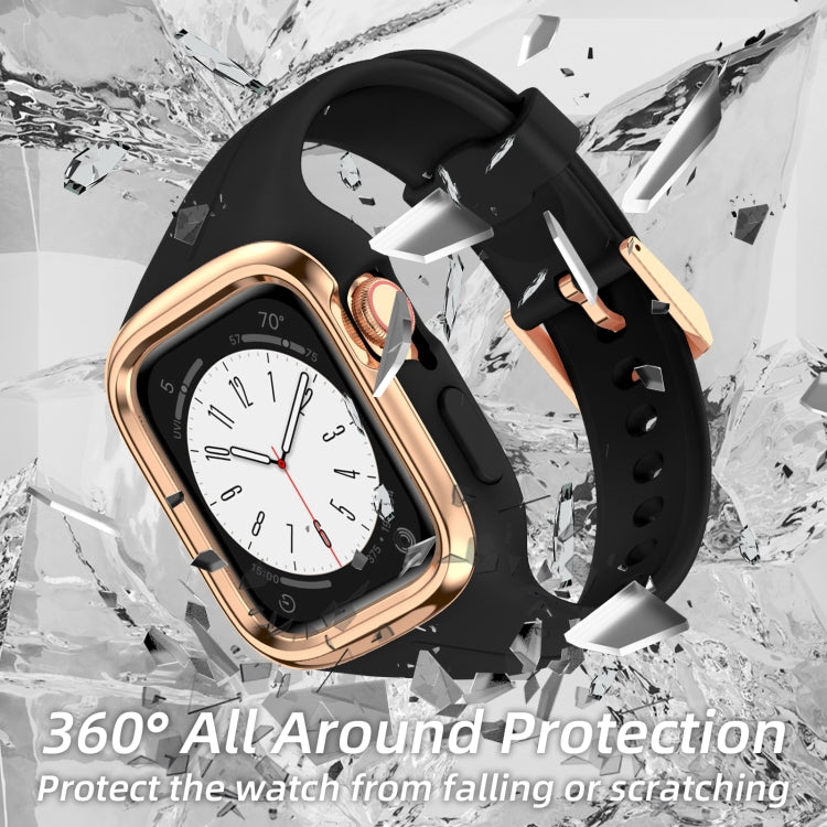 Stainless Steel Frame Silicone Watch Band For Apple Watch Series 8&7 41mm / SE 2&6&SE&5&4 40mm / 3&2&1 38mm(Black) -  by PMC TechLife | Online Shopping South Africa | PMC TechLife