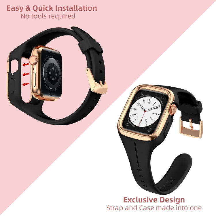 Stainless Steel Frame Silicone Watch Band For Apple Watch Series 8&7 41mm / SE 2&6&SE&5&4 40mm / 3&2&1 38mm(Black) -  by PMC TechLife | Online Shopping South Africa | PMC TechLife