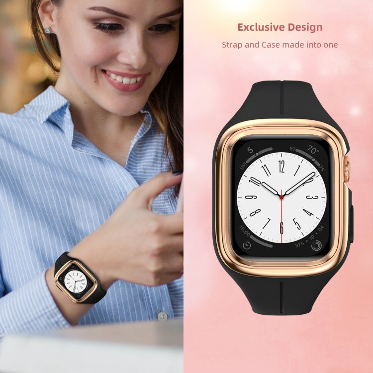 Stainless Steel Frame Silicone Watch Band For Apple Watch Series 8&7 41mm / SE 2&6&SE&5&4 40mm / 3&2&1 38mm(Black) -  by PMC TechLife | Online Shopping South Africa | PMC TechLife