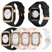 Stainless Steel Frame Silicone Watch Band For Apple Watch Series 8&7 41mm / SE 2&6&SE&5&4 40mm / 3&2&1 38mm(Pink)