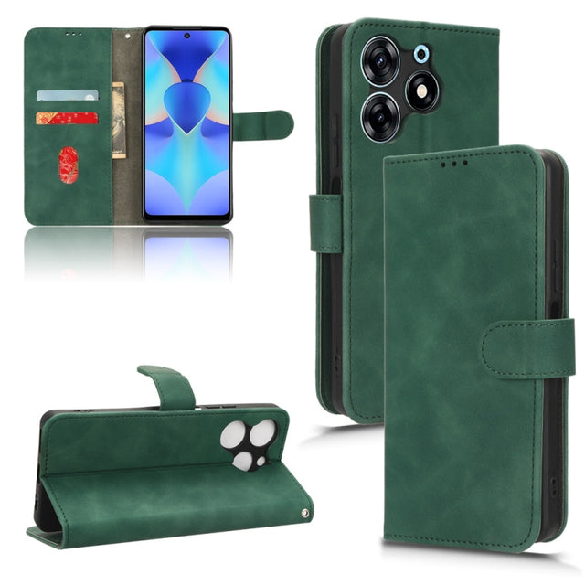 For TECNO Spark 10 Pro Skin Feel Magnetic Flip Leather Phone Case(Green)