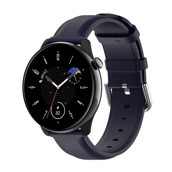 For Amazfit GTR Mini Round Tail Genuine Leather Watch Band(Navy Blue)